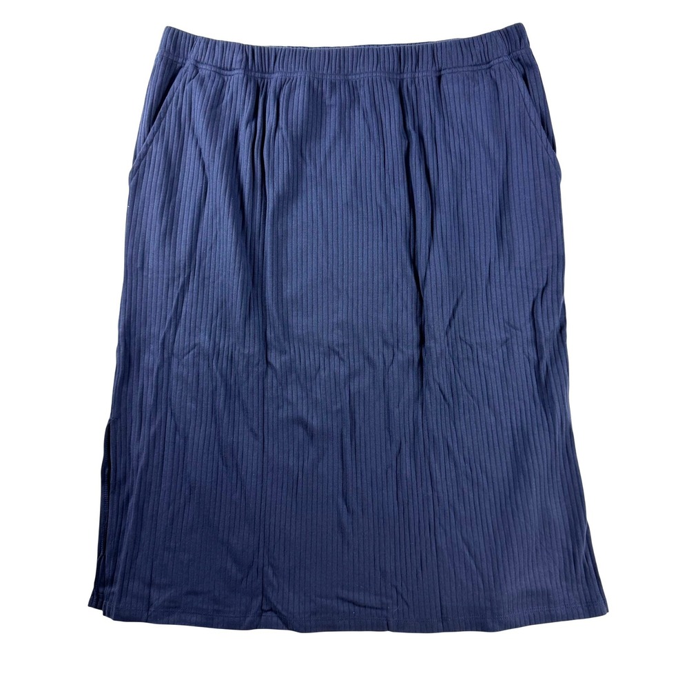 Woman Within Navy Blue Ribbed Knit Midi Skirt Pockets 18/20 L 25-0811-7